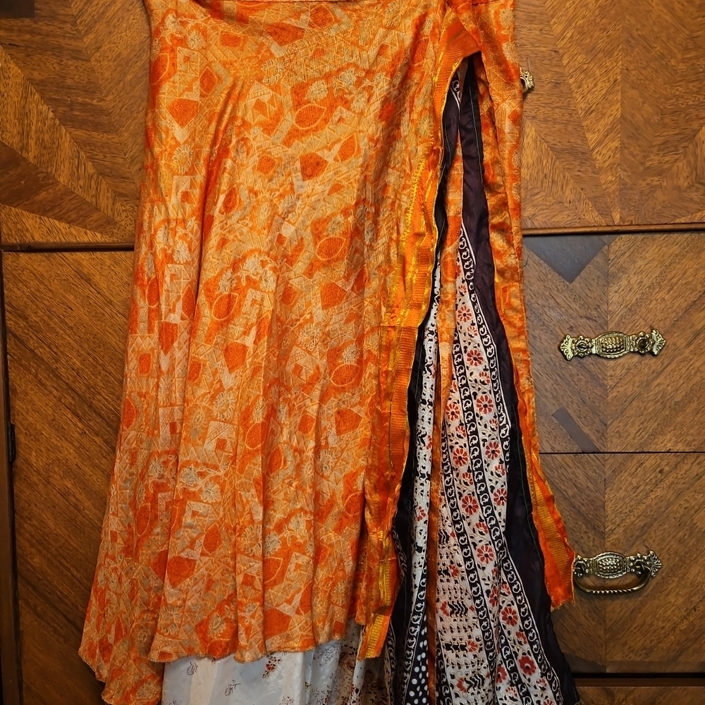 100% Silk Double Side  Vibrant Orange Gypsy Festival Wrap  Skirt
